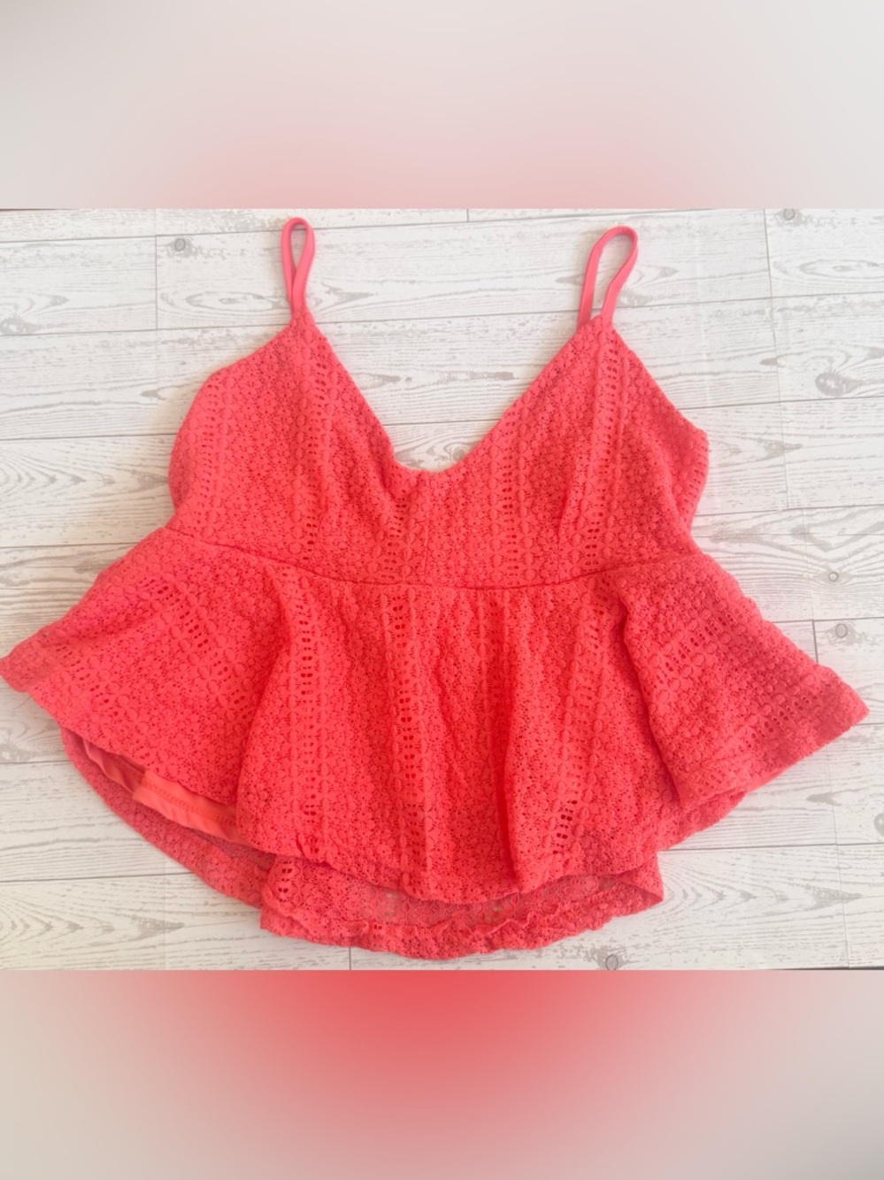 Coral Lace Peplum Top with Adjustable Straps - Picture 5 of 17